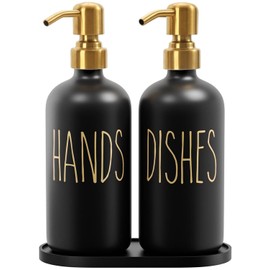 MOMEEMO Kitchen Soap Dispenser Set, Contains Hand and Dish Soap Dispenser, Suitable for Black and Gold Kitchen Decor. (Black & Gold)