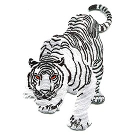 Bengal white tiger tattoo embroidered applique iron-on patch BIG 3.88 X 5.88 inches
