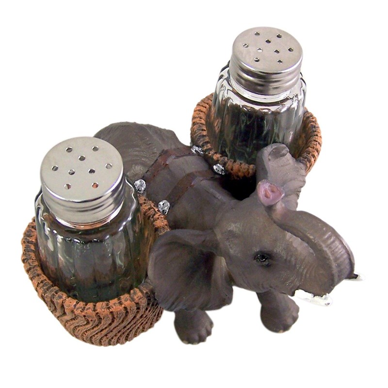 Spice Carrying Elephant Salt and Pepper Shaker Holder 4 3/4