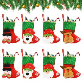 8Pcs Mini Christmas Stockings 3D Classic Santa Reindeer Snowman Xmas Stockings Decoration Christmas Hanging Gift Bags for Christmas Tree Ornaments Fireplace Decoration