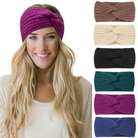 DRESHOW Pack of 6 Women's Winter Crochet Headbands, Knitted Headband, Hair Band, Elastic Hair Band, Ear Warmer
