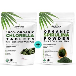 Earth Circle Organics | Organic Spirulina & Chlorella Powder, Kosher, Non-Irradiated | Pure Vegan Protein | Premium Superfood, High in Amino Acids and Antioxidants - 4oz (Spirulina & Chlorella Combo)
