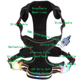 YUSHANG Light Up Dog Harness - No Pull LED Dog Harness Rechargeable Waterproof,for Night Walking Adjustable Glow Up Dog Vest,for Large Dogs(Black-L)
