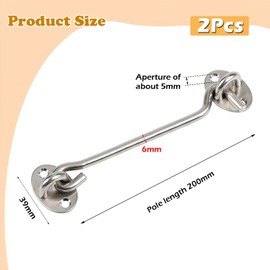 Zydiwo 2 Pack Barn Door Lock Stainless Steel Lock Eye Latch Hook with Screws for Barn Door Window Gate Cabin (Silver-8inch)