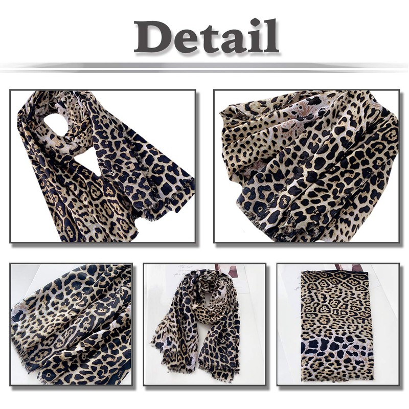 WHITE FANG MA022 Women's Scarf, Large, Leopard Pattern, Animal, Stylish,
