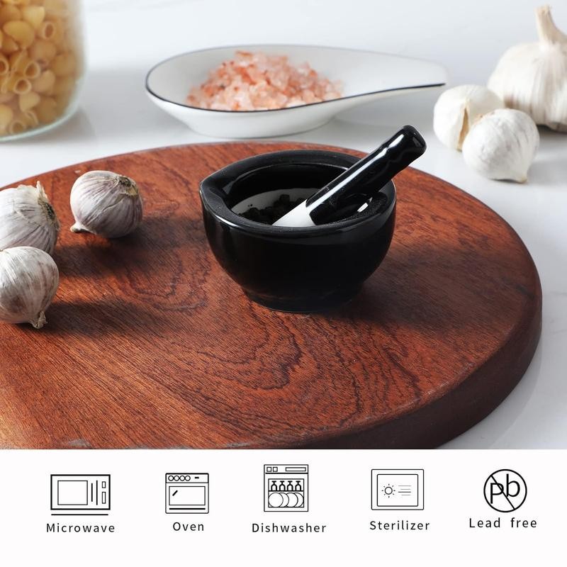 Mortar and Pestle Set, Ceramic Stoneware Set (3.2 Inch-Black) -