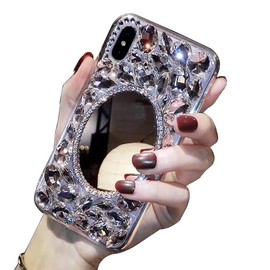 LCHDA Makeup Mirror Case for Moto G Stylus 5G 2023, Bling Glitter Clear Crystal Bright Stones Full Diamonds Luxury Sparkle Transparent Rhinestone Bumper Protective Case Cover for Woman Girls