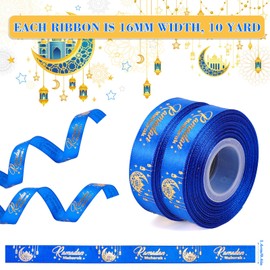 HOWAF Ramadan Mubarak Ribbon, Satin Ramadan Ribbon Eid Mubarak Ribbon DIY Candy Bags Gift Packing Bouquet Ramadan Gift Wrapping Ribbon for presents for Ramadan Mubarak Decorations, 16mm x 10 Yard