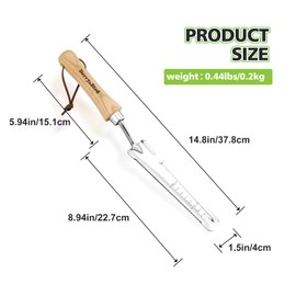 Berry&Bird Stainless Steel 5-In-1 Hand Multi Weeder, Ergonomic Wooden Handle and Leather Lanyard, Multi-functional Gardening Manual Weeder for Weeding, Digging, Transplanting, Cutting, and Sawing