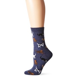 Hot Sox Women's Fun Lovers Crew Socks-1 Pair Pack-Cool & Cute Wordplay Novelty Fashion Gifts, Cats (Denim), Shoe Size: 4-10
