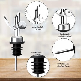 Weighted Stainless Steel Liquor Bottle Pourers: Auto Flip Spouts for Precise Pouring, Leak-Proof and Dishwasher-Safe (8pcs - Silver)