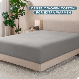 Bare Home Flannel Fitted Bottom Sheet 100% Cotton Twin Extra Long, Velvety Soft Heavyweight - Double Brushed Flannel - Deep Pocket (Twin XL, Light Grey)