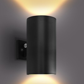 LUXRITE Dusk to Dawn LED Modern Outdoor Wall Light, 12", Up or Up and Down Light, 3CCT 3000K-5000K, Waterproof Cylinder Wall Sconce, 20/30/40W, Dimmable, IP65, ETL - Exterior Porch Patio Garage