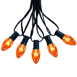C9 Christmas Orange String Lights, 25Ft Vintage Christmas Lights with 26 Clear Orange Bulbs (1 Spare), Connectable Outdoor String Lights for Patio Xmas Tree Party Thanksgiving Christmas Decorations