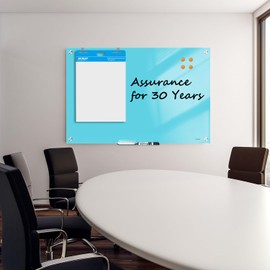 White Board Dry Erase Board 36x24 Inches Magnetic Glass Whiteboard, Blue Frameless Glass White Board for Wall Office School Classroom Home, 3x2 Feet Large White Board Wall Mounted