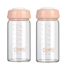 COMI Wide Neck Glass Breastmilk Collection n Storage Bottle, 8oz with Screw Ring Sealing Disk; Re-markable Sealing Disc. BPA Free, Fits Breast Pumps & Nipples (2 Pink Lids)