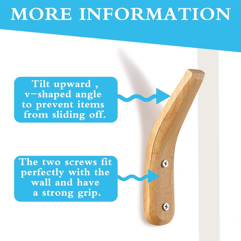 Boao 4 Pieces Wood Hooks for Towels Wall-Mounted Natural Wood