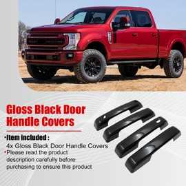FZJDSD Gloss Black Door Handle Covers with Smart Key Cutout Compatible with Ford F250 F350 Super Duty 2023 2024 2025, 4pcs Gloss Black Car Exterior Outside Door Handle Cover Decor Trim