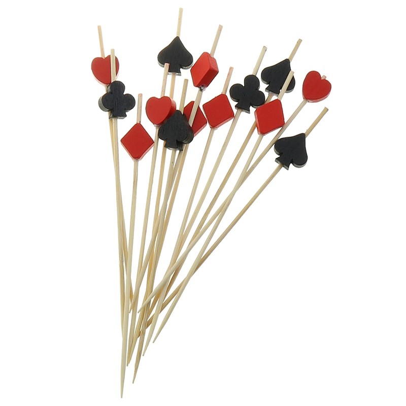 ZZHXSM 100pcs Black and Red Poker-Shaped Bamboo Cocktail Picks Fruit