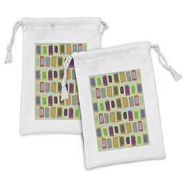 Ambesonne Colorful Fabric Pouch Set of 2, Modern Abstract Illustration with Various Uneven and Deformed Rectangular Shapes, Small Drawstring Bag for Toiletries Masks and Favors, 9" x 6", Multicolor