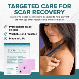 Epi-Derm Patch – Professional-Grade Silicone Scar Sheets for Small Keloid & Hypertrophic Scars – Soft, Flexible, Reusable Scar Treatment – Custom Fit, Ultra-Thin & Discreet – 2" x 2.5", Clear, 1 Pair