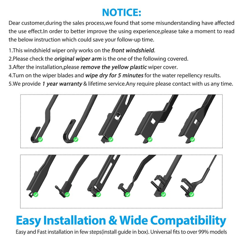 METO T6 Silicone Windshield Wiper Blades, 24 and 19 inches