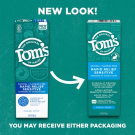 Tom's of Maine Tom's of Maine Fluoride-Free Rapid Relief Sensitive Toothpaste, Fresh Mint, 4 oz. 3-Pack (Packaging May Vary)