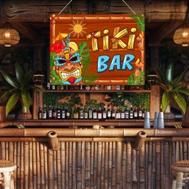 Tiki Bar Sign Hawaiian Luau Party Decoration Supplies Wooden Tiki Bar Plaque for Aloha Hawaii Luau Tropical Birthday Party Tiki Decorations Tiki Totem Hut Hanging Sign for Home Bar Kitchen (Red)