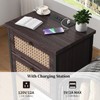 End Table with Charging Station, 2 Tier Rattan Decorated Nightstand