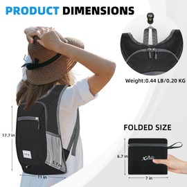 Xgunion Hiking Backpack 10L Small Travel Backpack Lightweight Daypack Foldable Hiking Backpack Packable Camping Hiking Backpack for Women Men (Black)