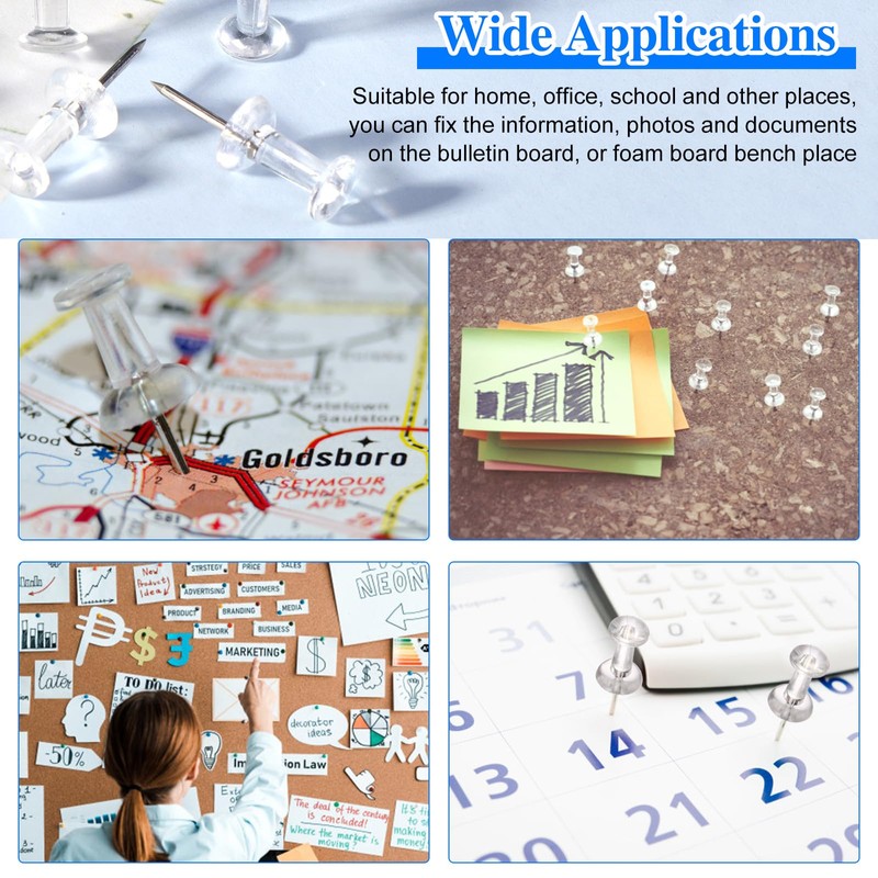 Moendergo 200 PCS Clear Push Pins,Drawing Pins with Clear Storage