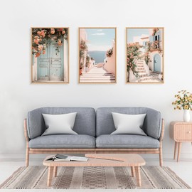 KAIRNE Italy Coast Cityscape Framed Canvas Wall Art Set, Neutral Italian Countryside Wall Decor, Aegean Santorini Landscape Wall Painting, Florida Beach Art Prints for Living Room, Bedroom 16"x24"x3