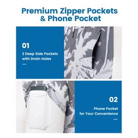 maamgic 5inch Mens Swim Trunks with Compression Liner 2-in-1 Swimming Shorts Stretch Quick Dry with Zipper Pockets Grey-White Coconut Tree Medium