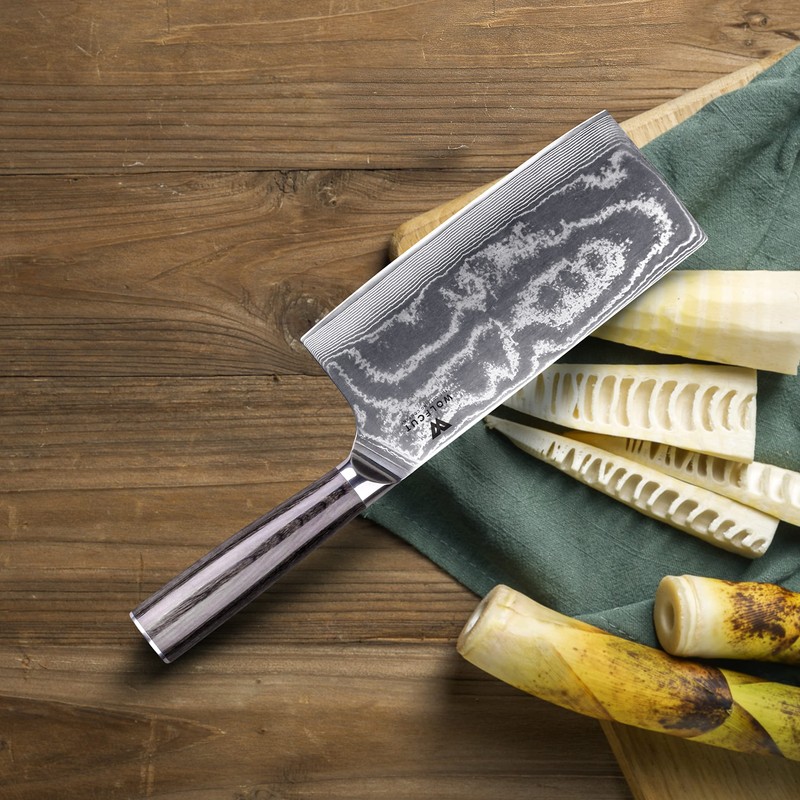 Wolfcut Damascus 7 Inch 67 Layer Damascus Steel Black Pakka