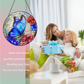 Stained Glass Window Hanging,Large Butterfly Suncatcher,12 inch Stained Glass Suncatcher,Butterfly Home Decor for Indoor Window,Hand Glass Panel Sun Catcher (BUTTERFLY-B-12in)