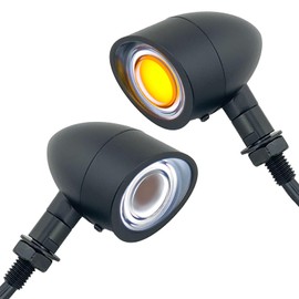 FATECIM - 2 señales de giro delanteras para motocicleta, luces de conducción para motocicleta, resistente, color blanco, ámbar, indicador de intermitencia para Bobber, Harley Honda, Yamaha, Suzuki,