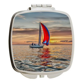 Island Gifting - Beautiful Sailing Yacht at Sunset Design - Square Compact Mirror - Travel Mirror