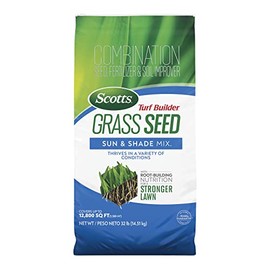 Scotts Scotts Turf Builder Grass Seed Sun & Shade Mix with Fertilizer and Soil Improver, Thrives in Many Conditions, 32 lbs.