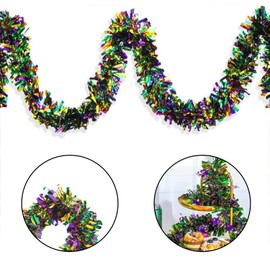 MEISH Mardi Gras Tinsel Garland Hanging Tinsel Ornament 2m Purple Green Gold Metallic Streamers for Mardi Gras Carnival Party Supplies (6)