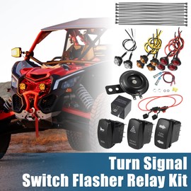 X AUTOHAUX 1 Set Universal Turn Signal Street Legal LED Light Kit with Horn Turn Signal Light Horn Switch Flasher Relay for Golf Cart Off-Road