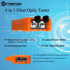 FYBOPTWU - 4 in 1 Function Fiber Optic Tester Portable Optical Power Meter (FC/SC/ST) & VFL 2MW Visual Fault Locator & LED Lighting, OPM & VF, Range: (-50) dBm ~ (+26) dBm