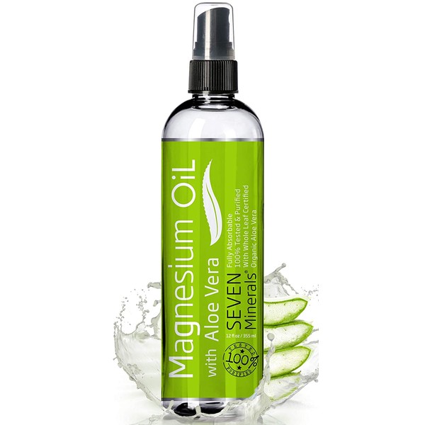 Magnesium Oil with Aloe Vera = Less Itchy Relief for Sensitive Skin - Made in USA - Get Healthy Hair & Skin and Sleep Better - Free Ebook Included (12 fl oz)