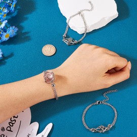 FASHEWELRY 3pcs Crystal Holder Bracelet Cage Adjustable Empty Stone Holder Bracelet Platinum 304 Stainless Steel Double Layered Bracelet for Jewelry Making