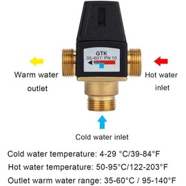 Thermostatic Mixer Valve Solar Water Heater 3 Way DN20(G3/4) Male Thread Brass Cold/Hot Water Mixing Valve Shower Temperature Control for Bathroom Kitchen