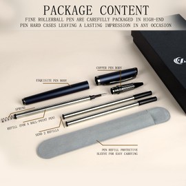 Liquid Ink Rollerball Pen, Metal Pen, Smooth Writing, Stylish Design, Effortless Writing, Luxury Pens with Gift Case for Men and Women with 2 Refills (Blue)