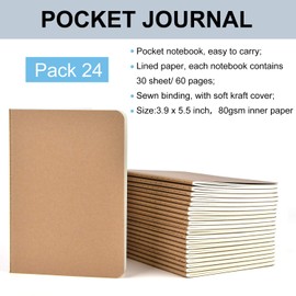 SAYAYA 24 Pack Pocket Notebook Journals Bulk for Travelers, Memo Diary Writing Subject Book Planner with Lined Paper, 60 Pages, 30 Sheets, 3.9x5.5 inch