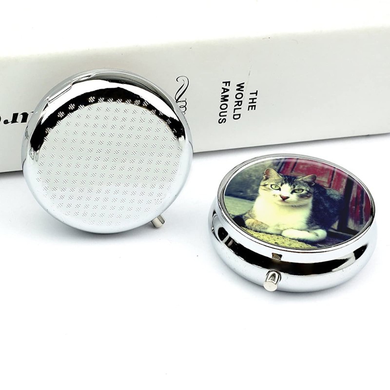Metal Pill Box, 3 Compartment Pill Case, Round Small Pill