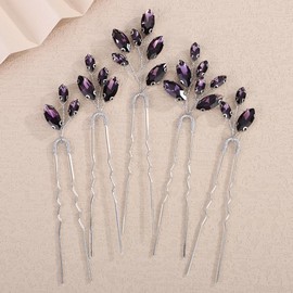 Rumtock 5pcs Violet Crystals Hair Pins Set for Wedding Brides Women Handmade Crystal Hair Accessories (Purple)