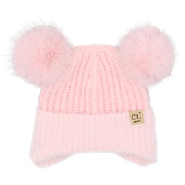 C.C Baby Multicolored Pom Pom Beanie with Ear Flap for Baby Infant Toddler (US, Age, 0 Months, 12 Months, Fur - Pink)