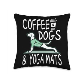 Cute Coffee Dogs & Yoga Mats Funny Yoga Workouts Instructors Throw Pillow